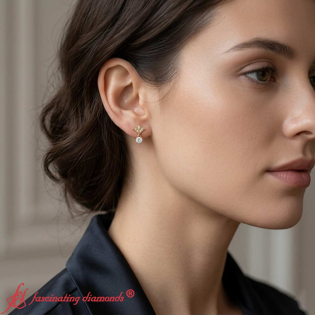 Art Deco Inspired Round Drop Earring Half Carat