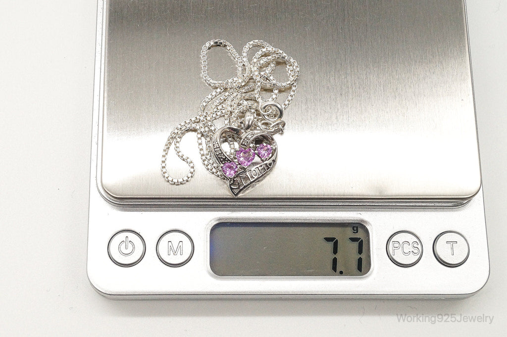 Vintage Pink Topaz Two Diamond Heart Mom Sterling Silver Necklace | Jewelry > Necklaces > Pendants | Wiccan Center