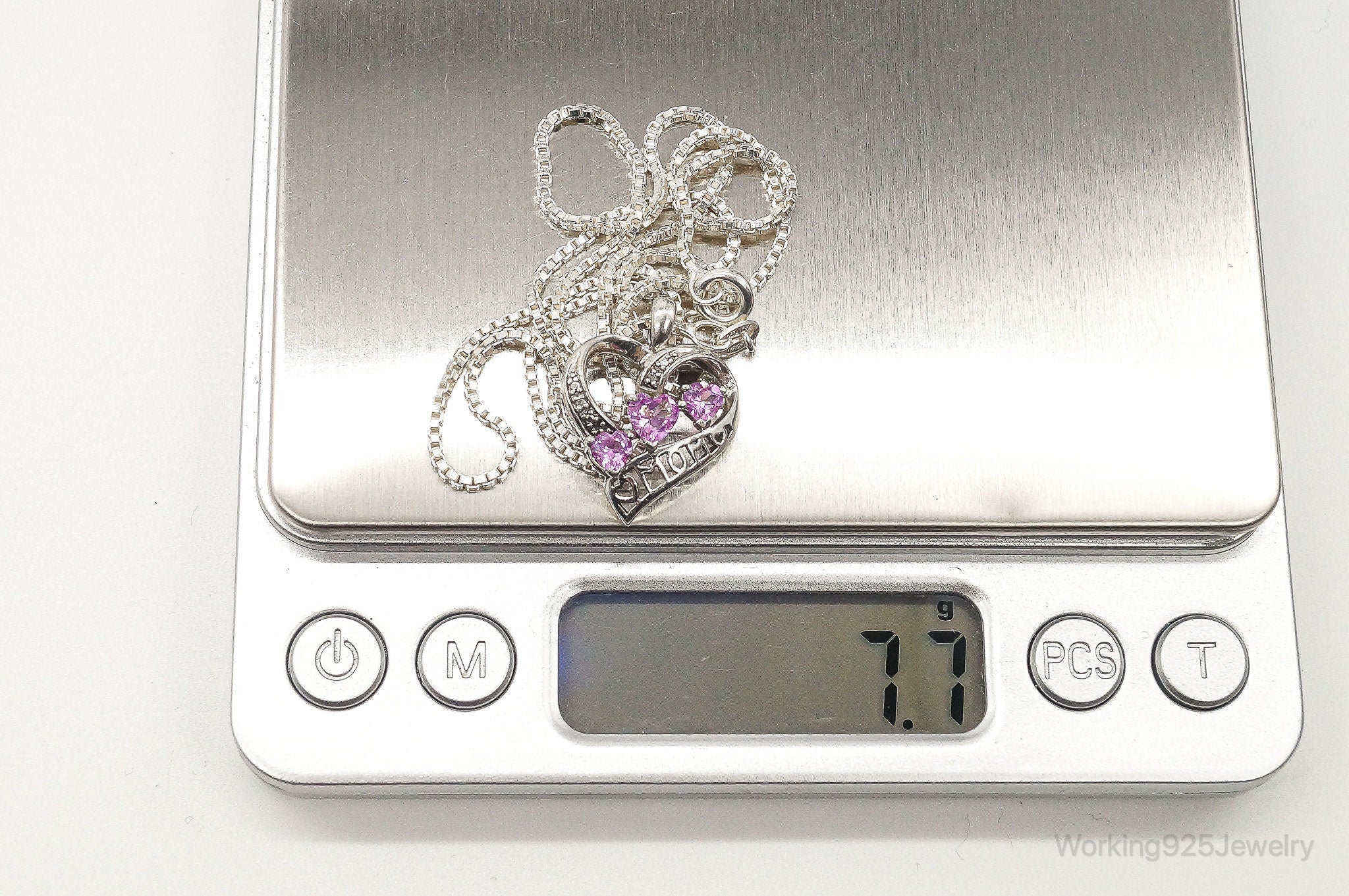 Vintage Pink Topaz Two Diamond Heart Mom Sterling Silver Necklace | Jewelry > Necklaces > Pendants | Wiccan Center
