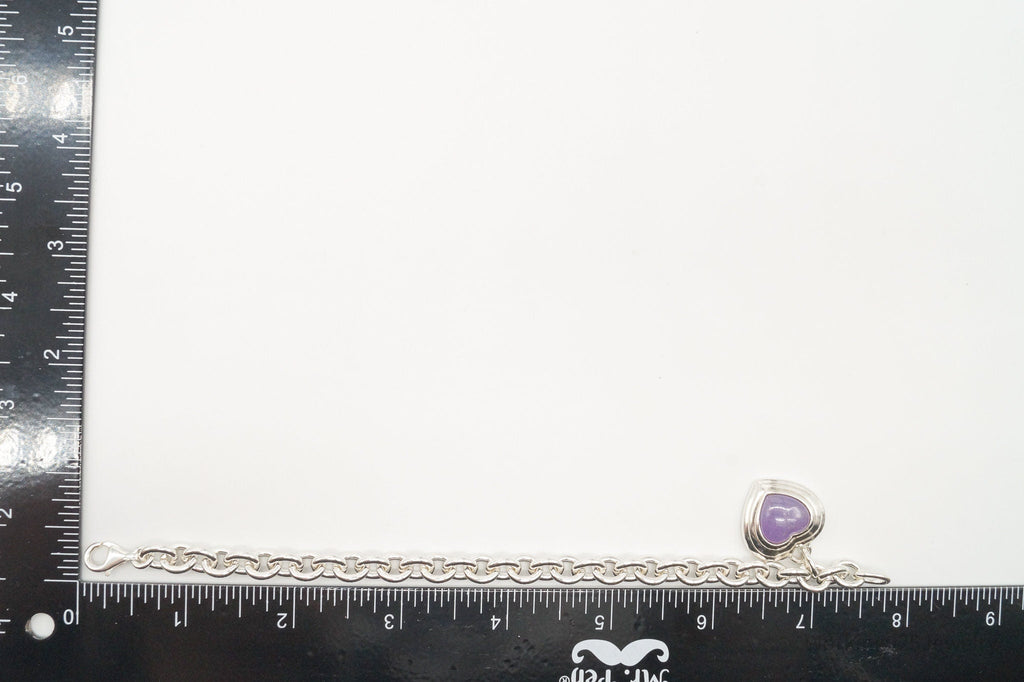 Vintage Designer CNA Lavender Jade Heart Chain Link Sterling Silver Bracelet | Jewelry > Bracelets | Wiccan Center