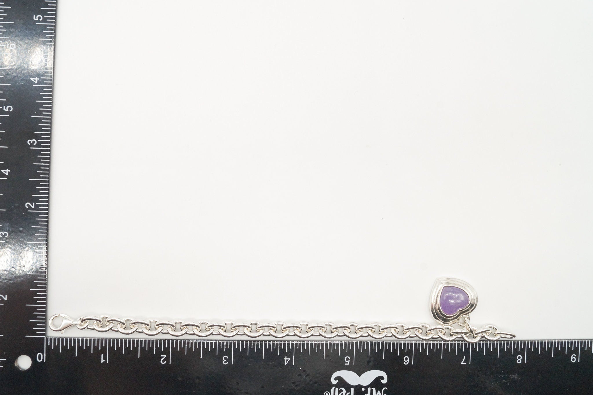 Vintage Designer CNA Lavender Jade Heart Chain Link Sterling Silver Bracelet | Jewelry > Bracelets | Wiccan Center