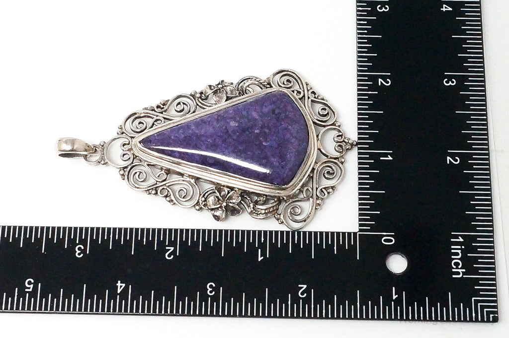 Vintage Purple Charoite Sterling Silver Floral Scroll Statement Necklace Pendant | Jewelry > Necklaces > Pendants | Wiccan Center