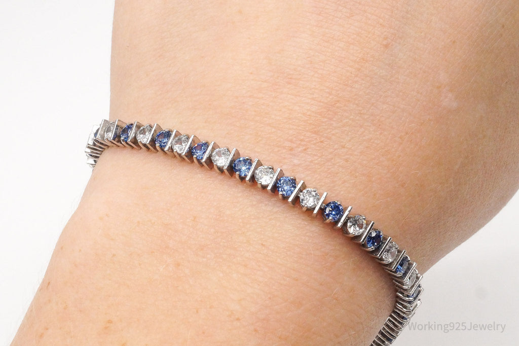 Vintage FAS Blue & White Cubic Zirconia Sterling Silver Bracelet | Jewelry > Bracelets | Wiccan Center