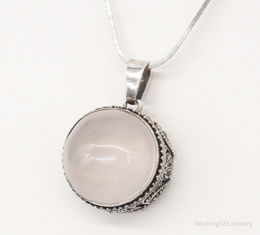 Vintage Large Rose Quartz Sterling Silver Necklace | Jewelry > Necklaces > Pendants | Wiccan Center