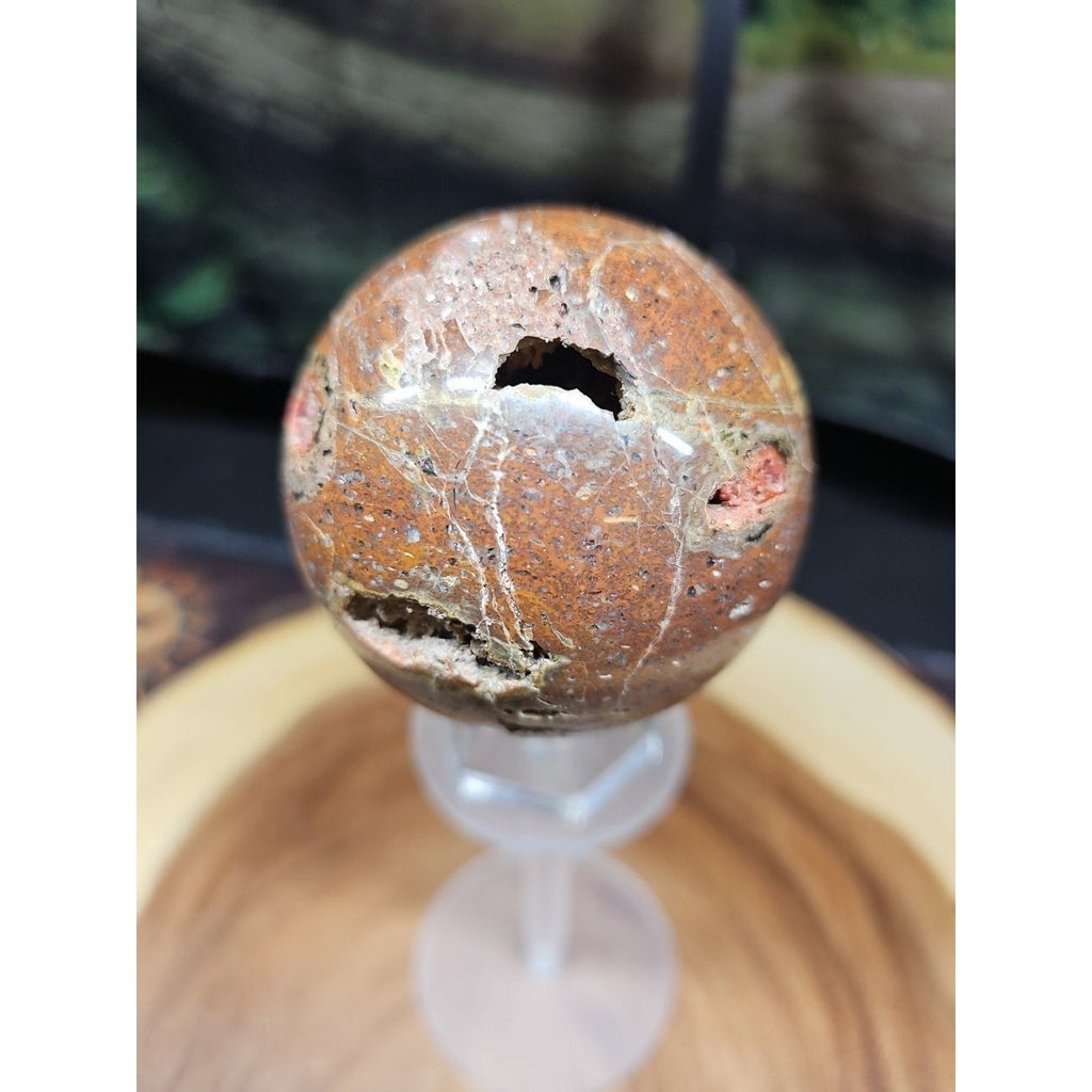 0.91 lb Vesuvianite Agate Carnelian Geode Sphere