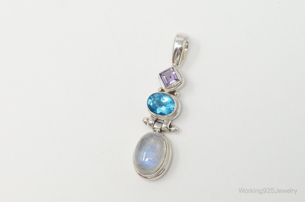 Large Vintage Blue Topaz Amethyst Moonstone Sterling Silver Pendant | Jewelry > Necklaces > Pendants | Wiccan Center