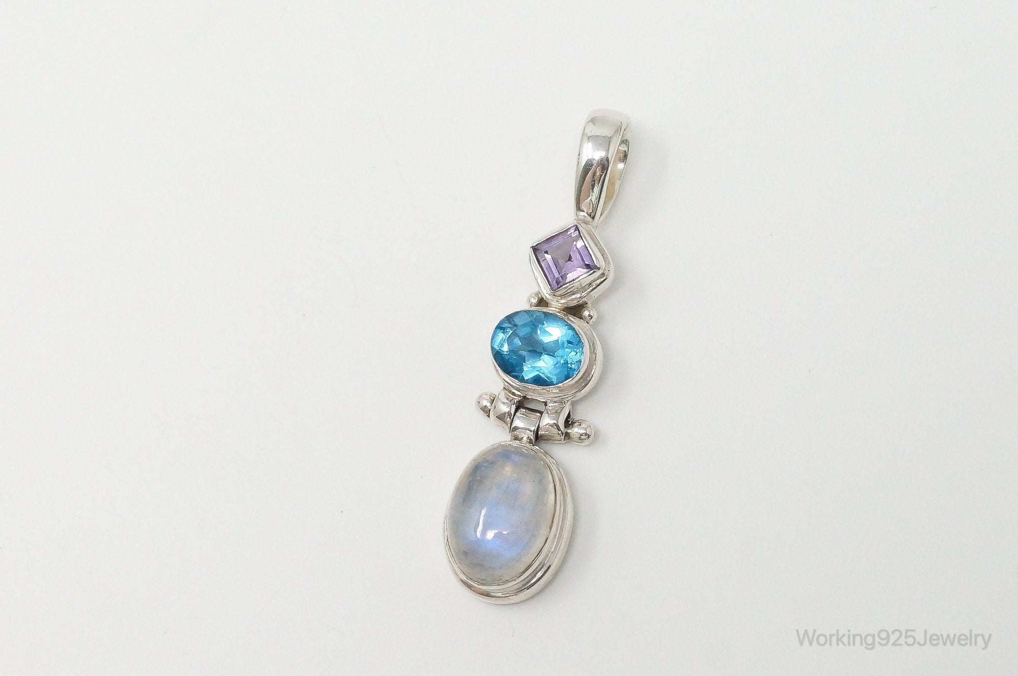 Large Vintage Blue Topaz Amethyst Moonstone Sterling Silver Pendant | Jewelry > Necklaces > Pendants | Wiccan Center