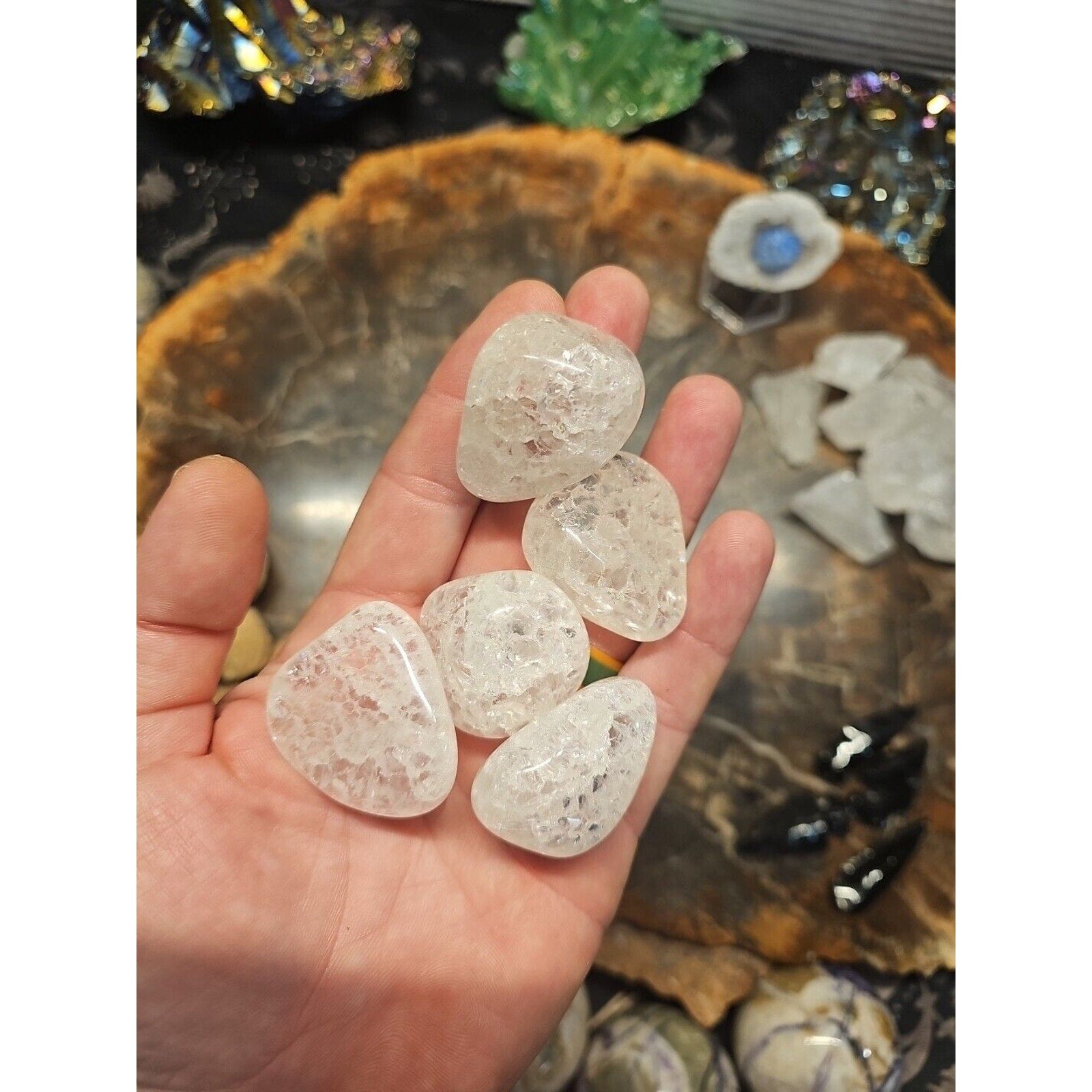 Crackle Quartz Tumbled Stones — 5-Piece Set for Clarity & Positive Energy | CrystalCloud Company