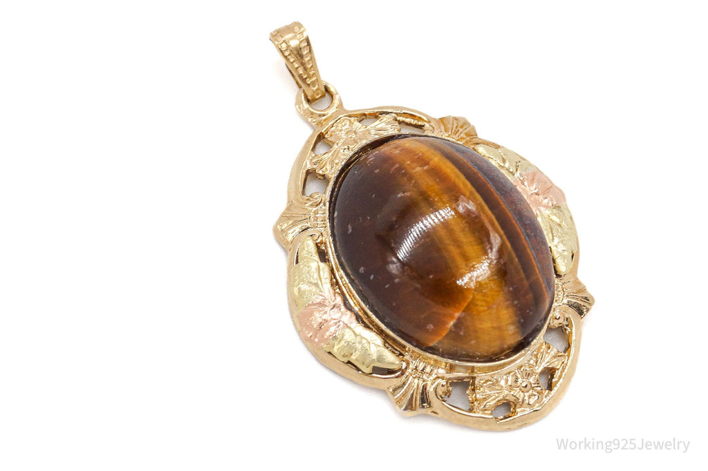 Vintage 1940s Designer LSP Co 12K GF Tigers Eye Sterling Silver Pendant | Jewelry > Necklaces > Pendants | Wiccan Center