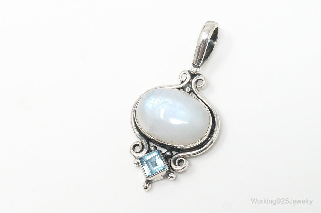 Vintage Blue Topaz Large Moonstone Sterling Necklace Pendant | Jewelry > Necklaces > Pendants | Wiccan Center