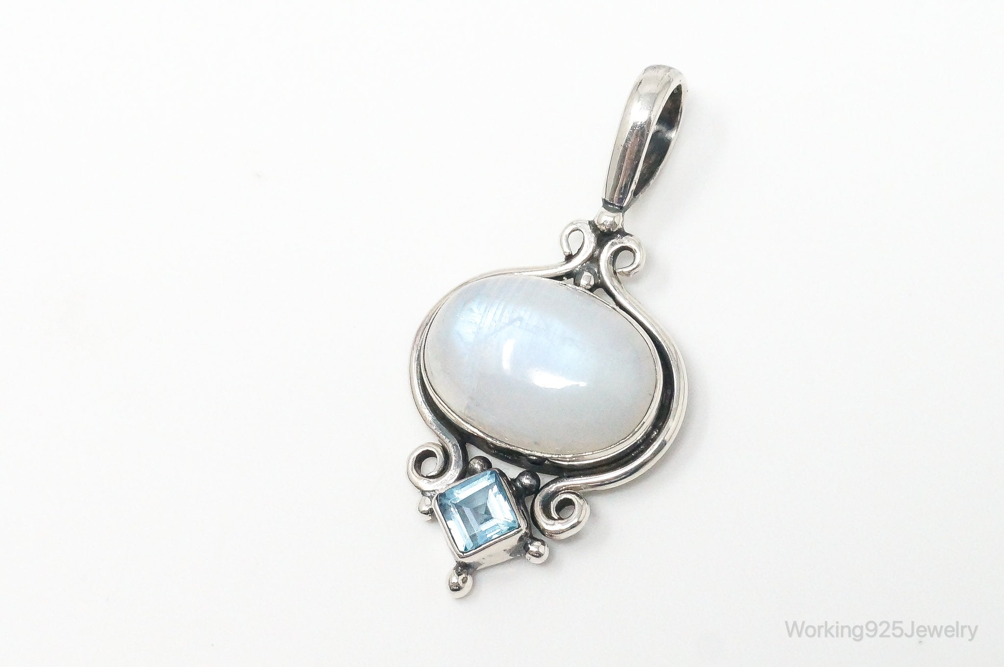Vintage Blue Topaz Large Moonstone Sterling Necklace Pendant | Jewelry > Necklaces > Pendants | Wiccan Center