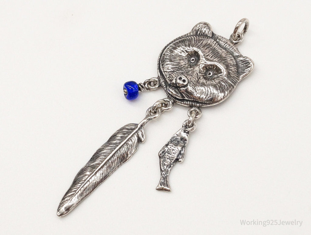 Vintage Native American Bear Dreamcatcher Sterling Silver Pendant | Jewelry > Necklaces > Pendants | Wiccan Center