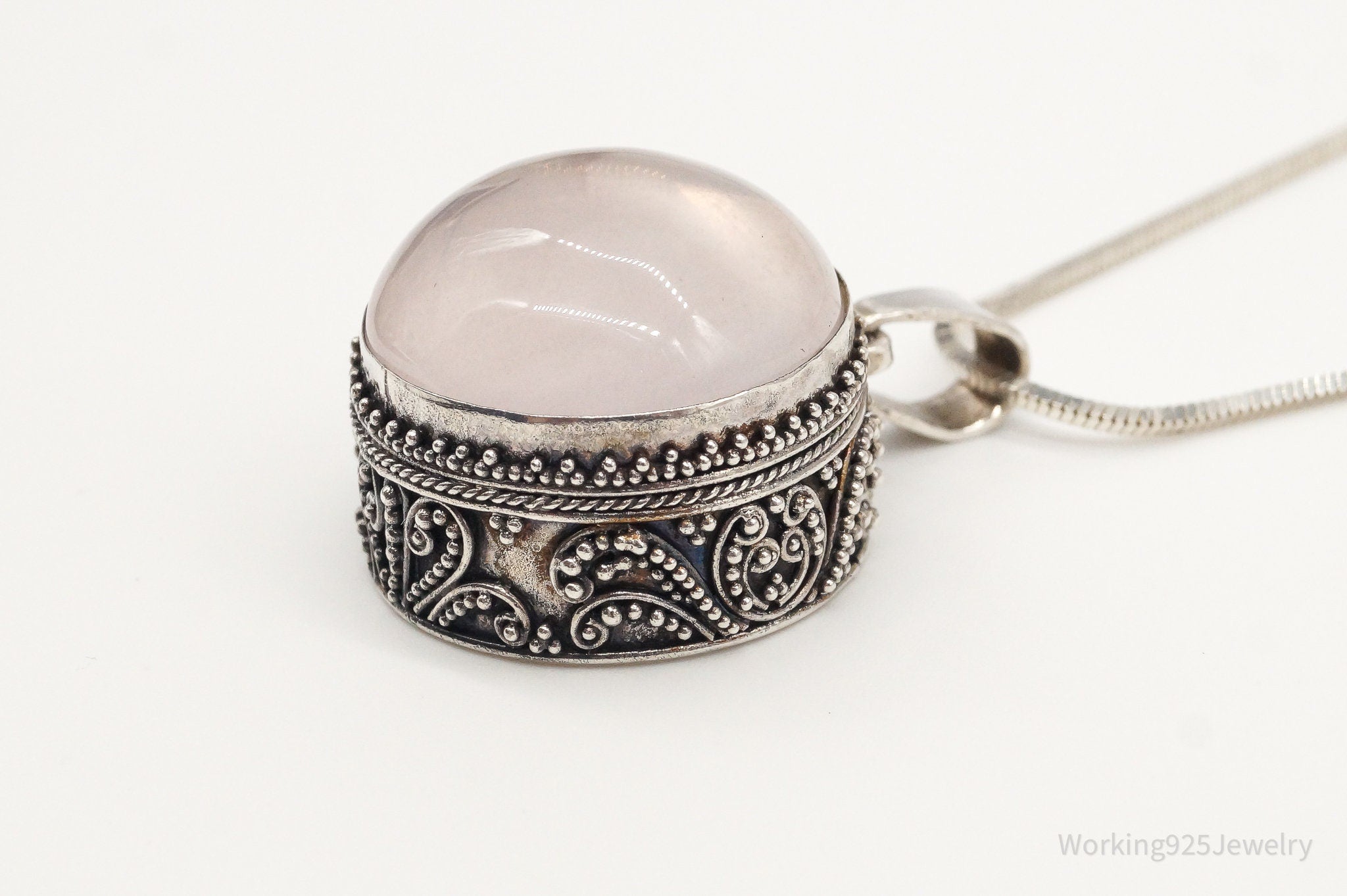 Vintage Large Rose Quartz Sterling Silver Necklace | Jewelry > Necklaces > Pendants | Wiccan Center