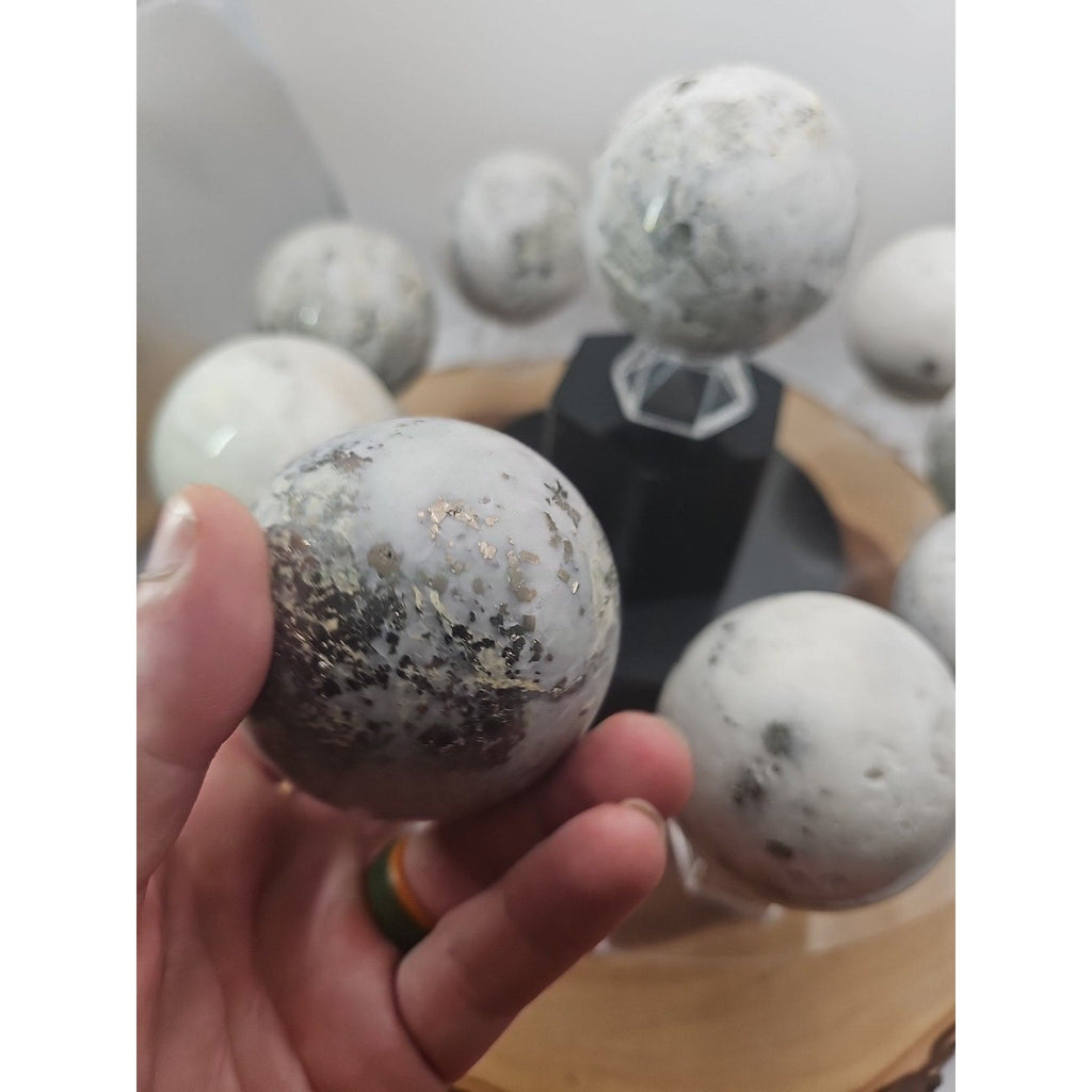 1 Each Natural Golden Pyrite & Jasper Crystal Sphere Ball Polished 55mm + | Crystal Spheres & Eggs | Wiccan Center