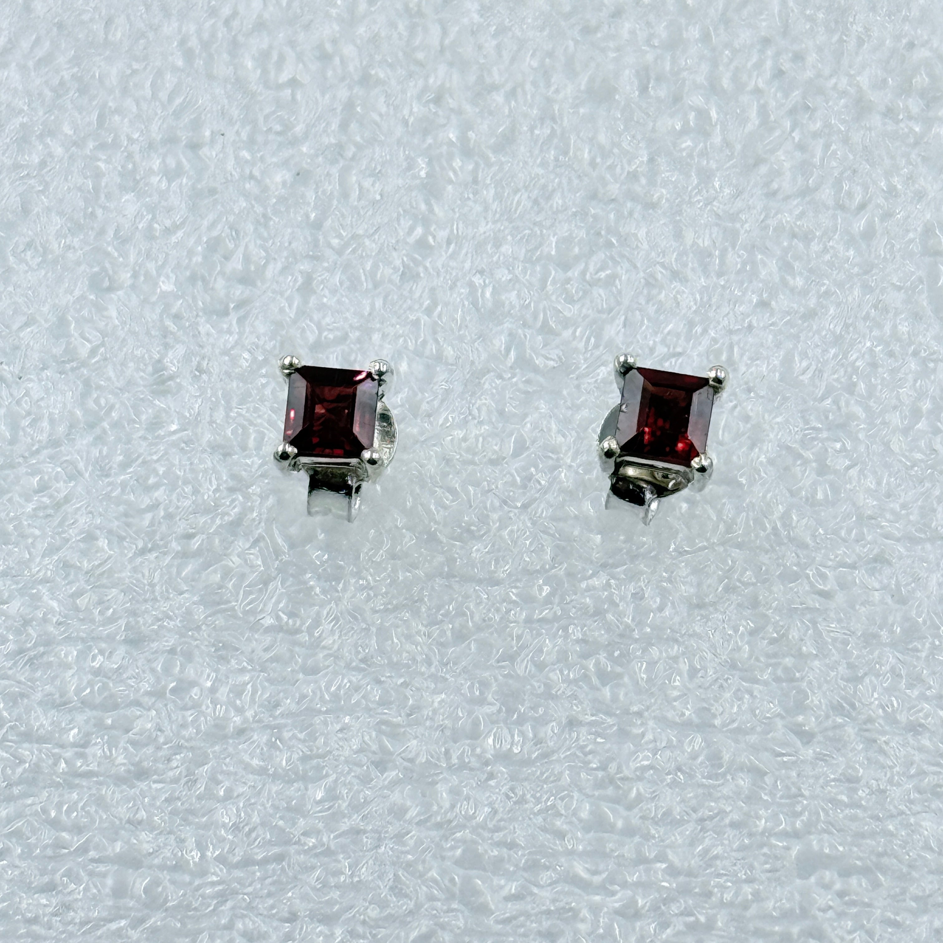 Sterling Silver Square Garnet Post Earrings Size 1 | Earrings | Wiccan Center
