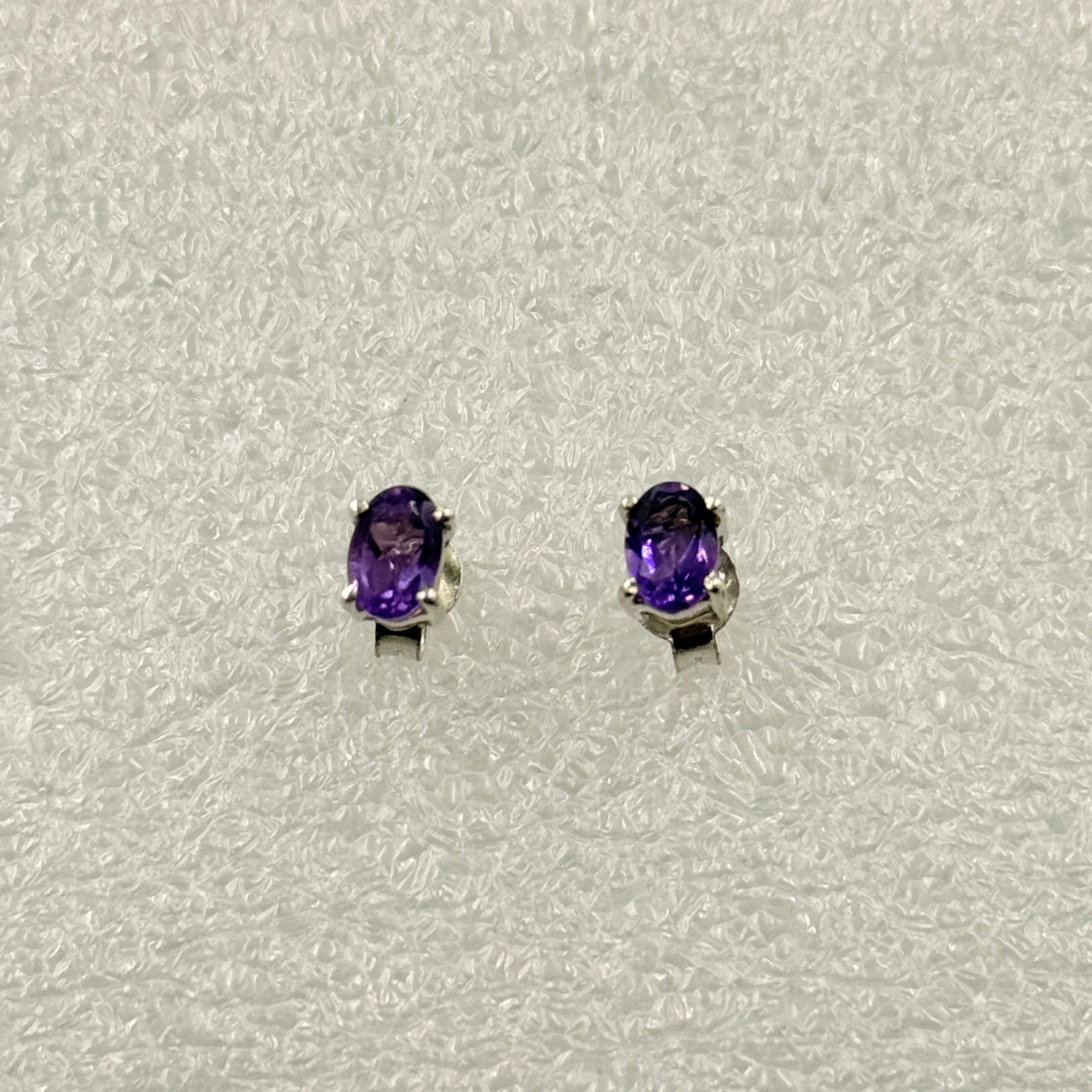 Sterling Silver Oval Amethyst Post Earrings Size 1 | Earrings | Wiccan Center