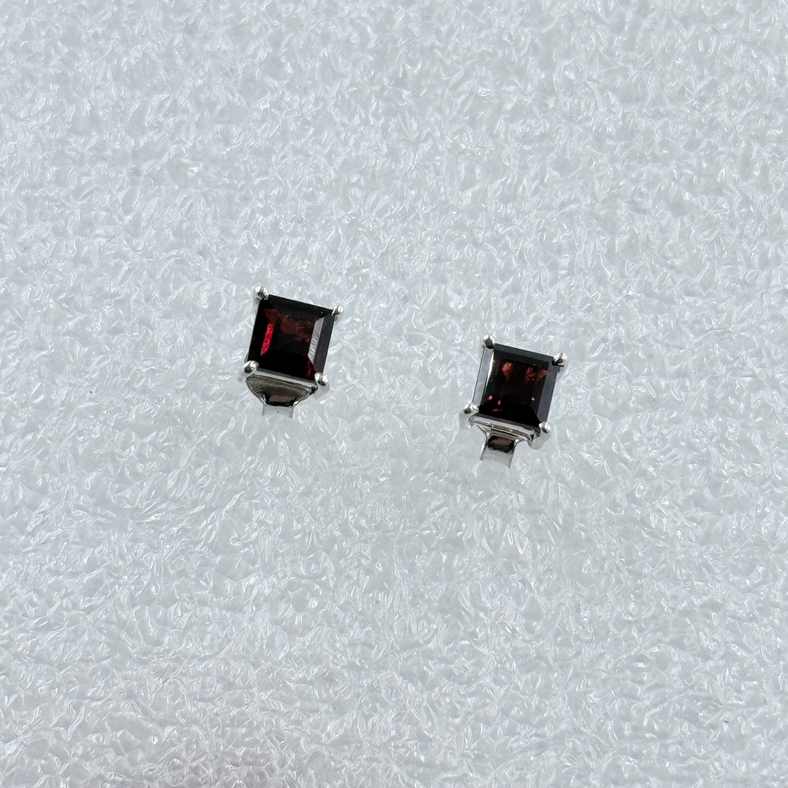 Sterling Silver Square Garnet Post Earrings Size 2 | Earrings | Wiccan Center