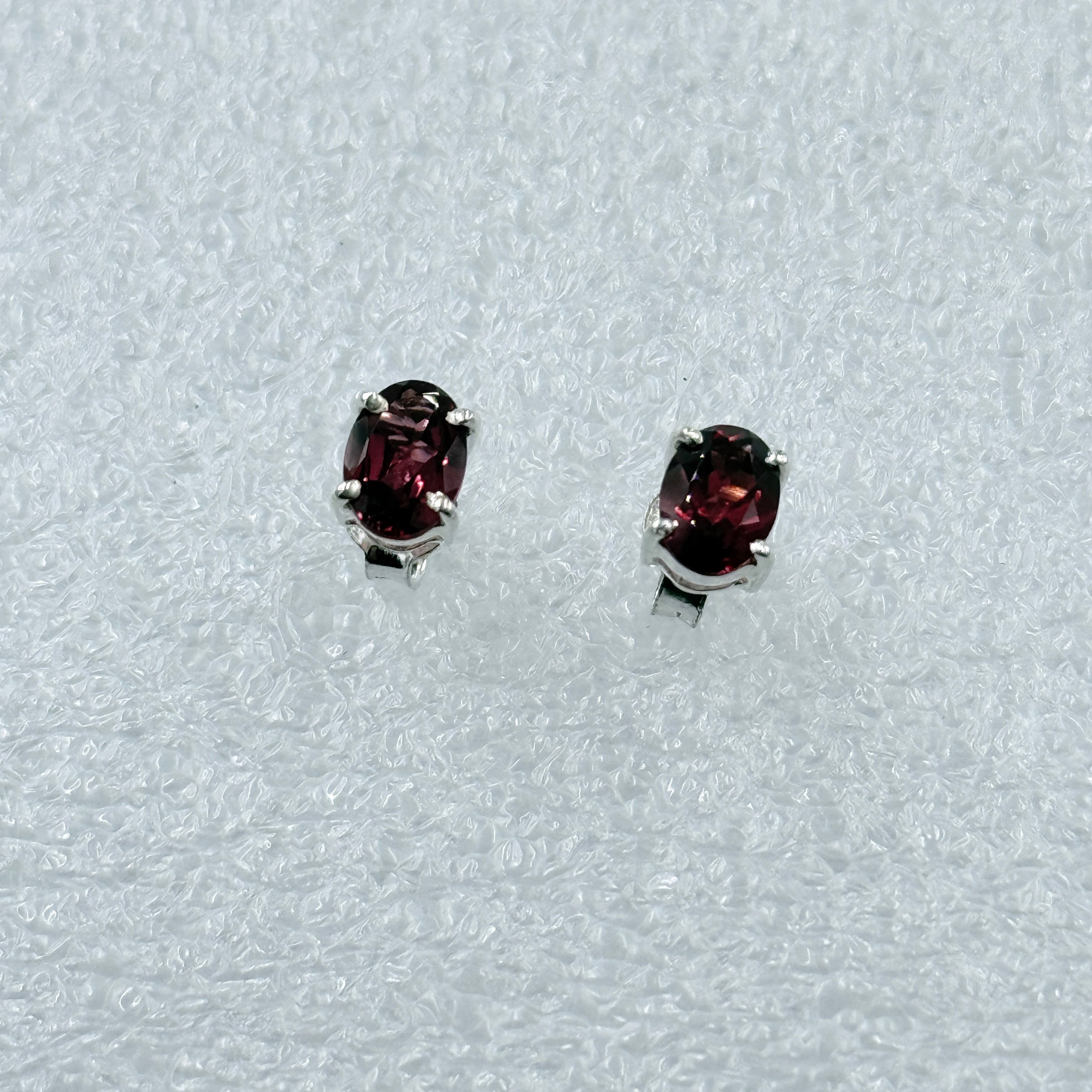 Sterling Silver Oval Garnet Post Earrings Size 3 | Earrings | Wiccan Center