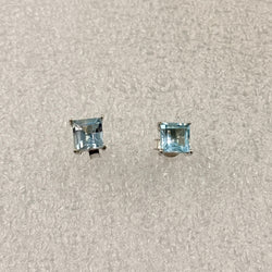 Sterling Silver Square Aquamarine Post Earrings Size 2 | Earrings | Wiccan Center