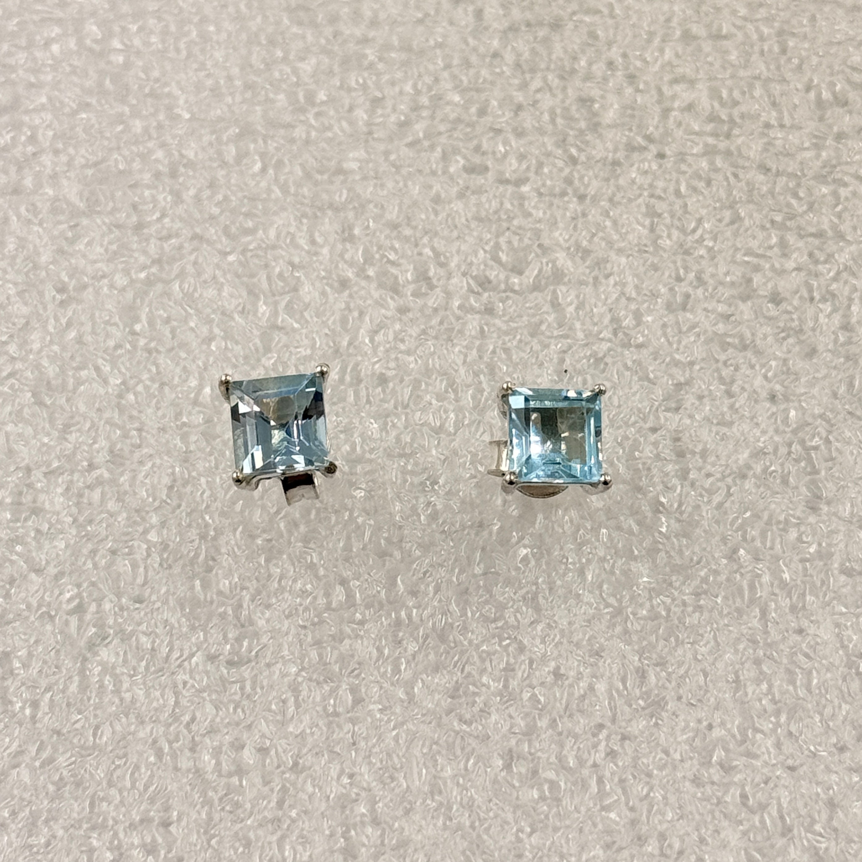 Sterling Silver Square Aquamarine Post Earrings Size 2 | Earrings | Wiccan Center