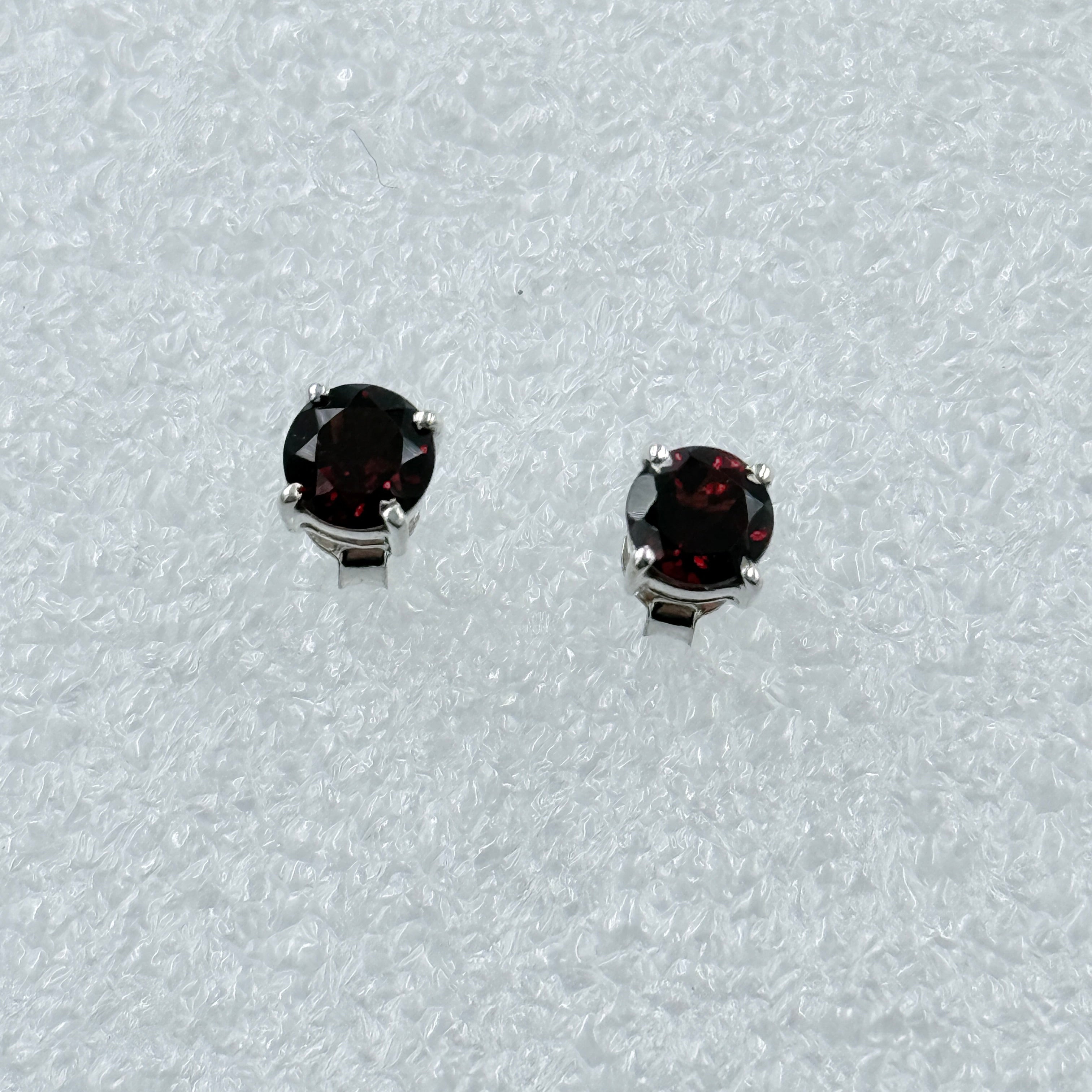 Sterling Silver Round Garnet Post Earrings Size 2 | Earrings | Wiccan Center
