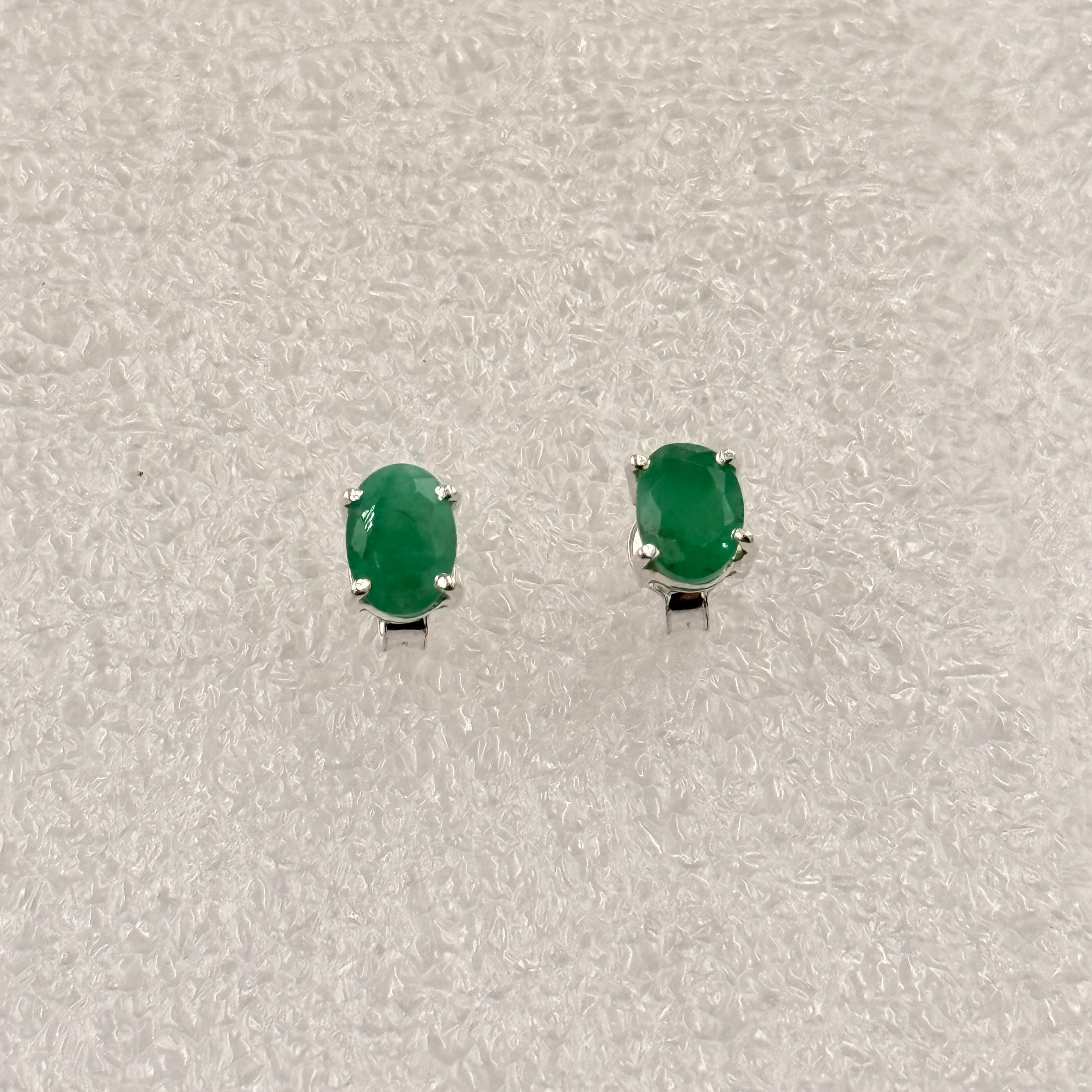 Sterling Silver Emerald Oval Post Earrings | Earrings | Wiccan Center