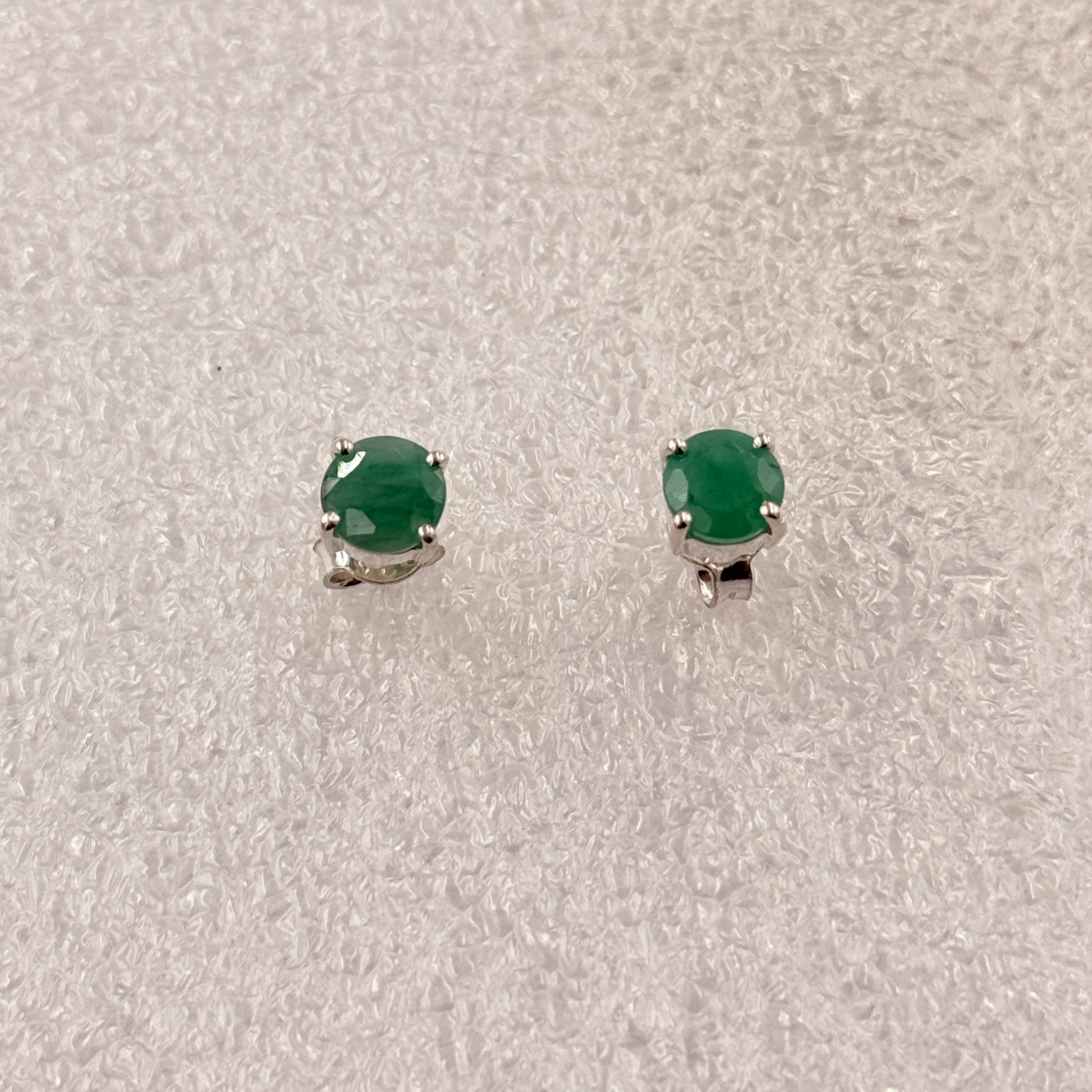 Sterling Silver Round Emerald Post Earrings Size 1 | Earrings | Wiccan Center