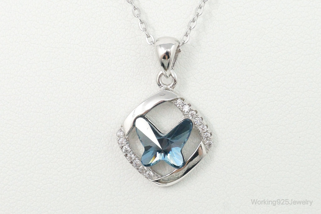Blue Crystal Cubic Zirconia Butterfly Sterling Silver Necklace | Jewelry > Necklaces > Pendants | Wiccan Center