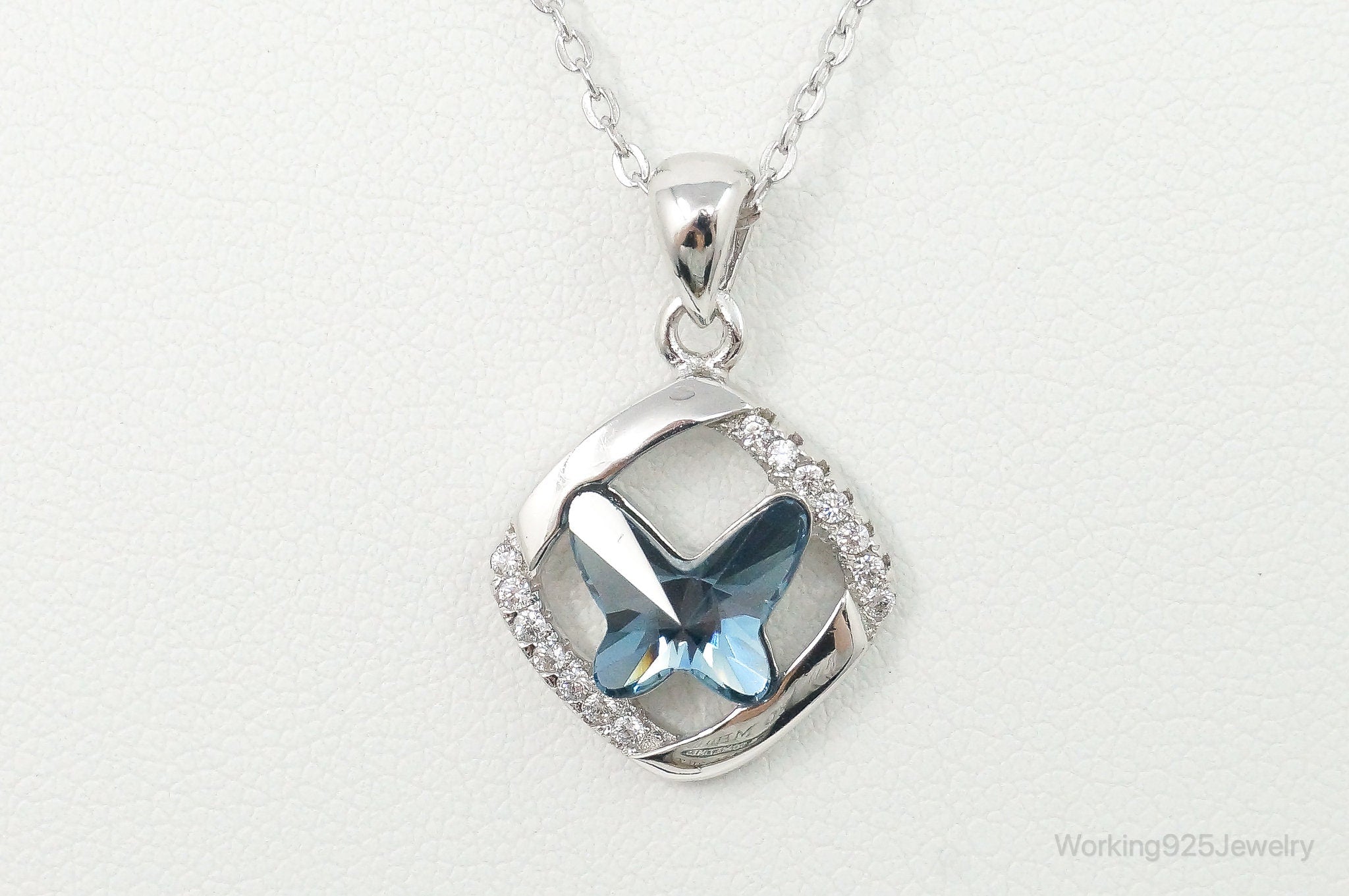 Blue Crystal Cubic Zirconia Butterfly Sterling Silver Necklace | Jewelry > Necklaces > Pendants | Wiccan Center