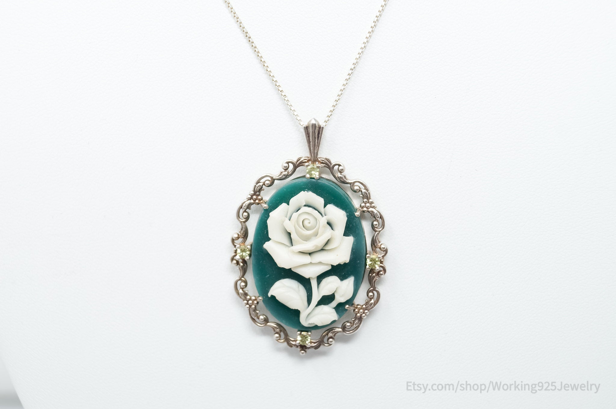 Vintage Carved Flower Dyed Fossil Sterling Silver Necklace | Jewelry > Necklaces > Pendants | Wiccan Center