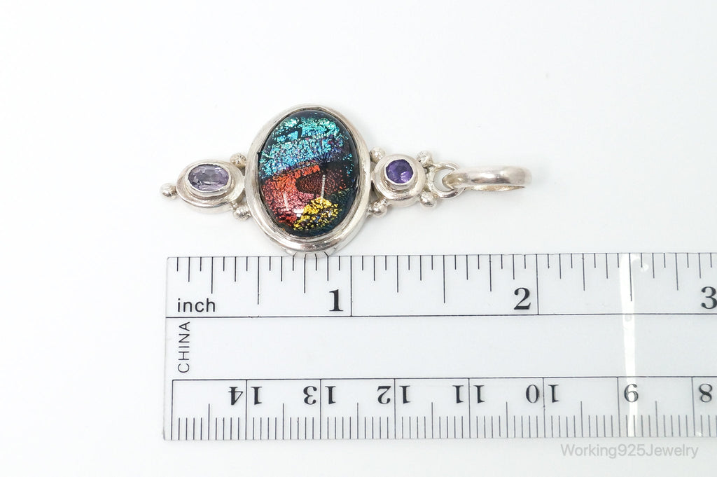 Vintage Large Dichroic Glass Amethyst Sterling Silver Necklace Pendant | Jewelry > Necklaces > Pendants | Wiccan Center