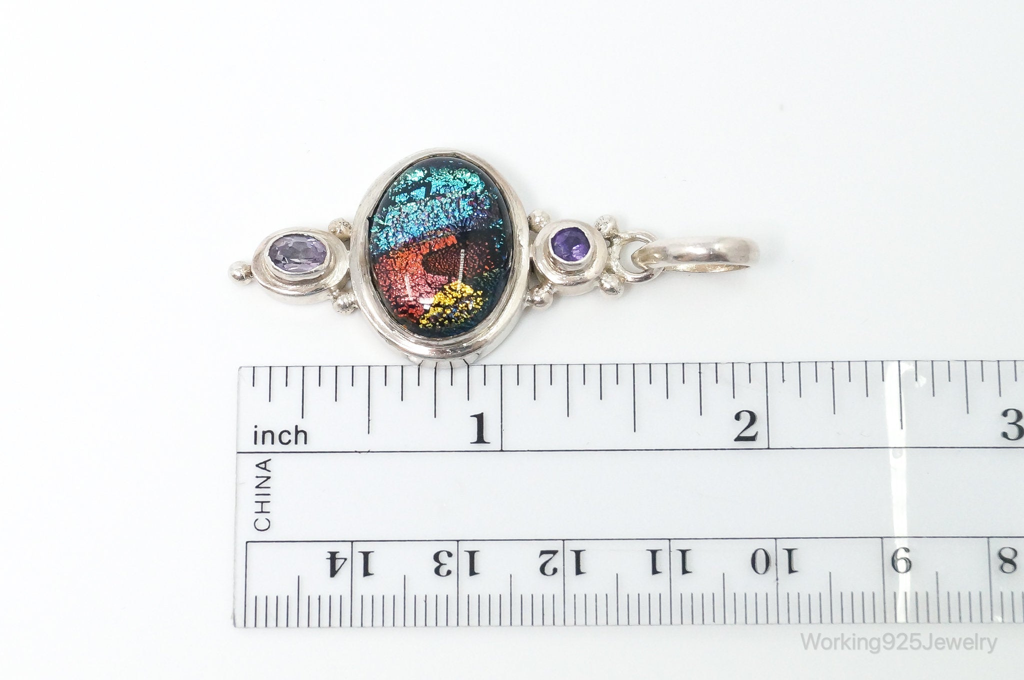 Vintage Large Dichroic Glass Amethyst Sterling Silver Necklace Pendant | Jewelry > Necklaces > Pendants | Wiccan Center