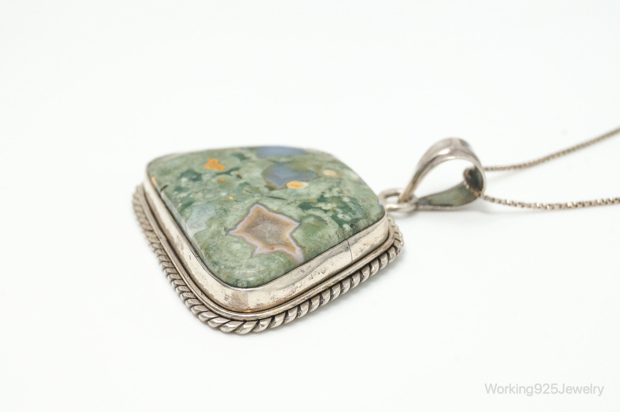 Vintage Large Crazy Lace Agate Sterling Silver Necklace | Jewelry > Necklaces > Pendants | Wiccan Center