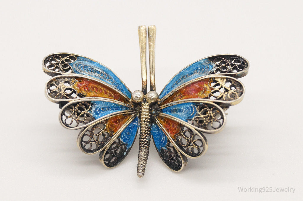 Vintage Butterfly Enamel Gold Wash 800 Silver Filigree Pin Brooch | Jewelry > Brooches, Pins & Clips | Wiccan Center