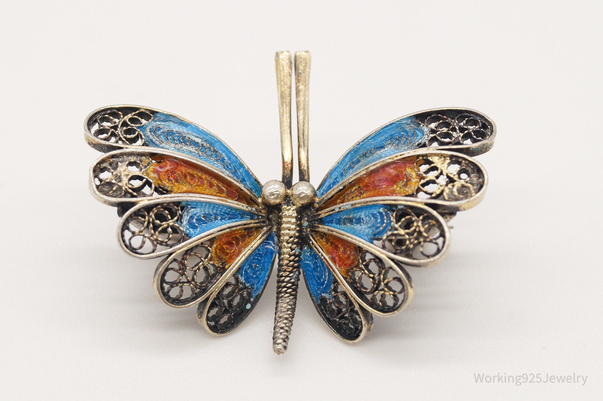 Vintage Butterfly Enamel Gold Wash 800 Silver Filigree Pin Brooch | Jewelry > Brooches, Pins & Clips | Wiccan Center