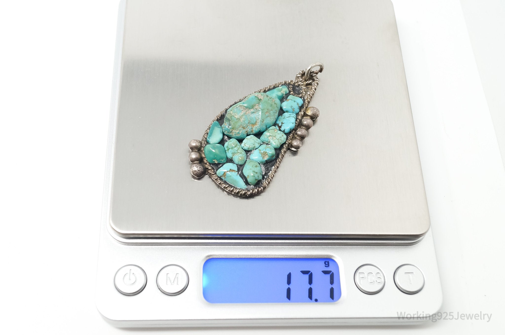 Vintage Handmade Native American RC Turquoise Sterling Silver Pendant | Jewelry > Necklaces > Pendants | Wiccan Center