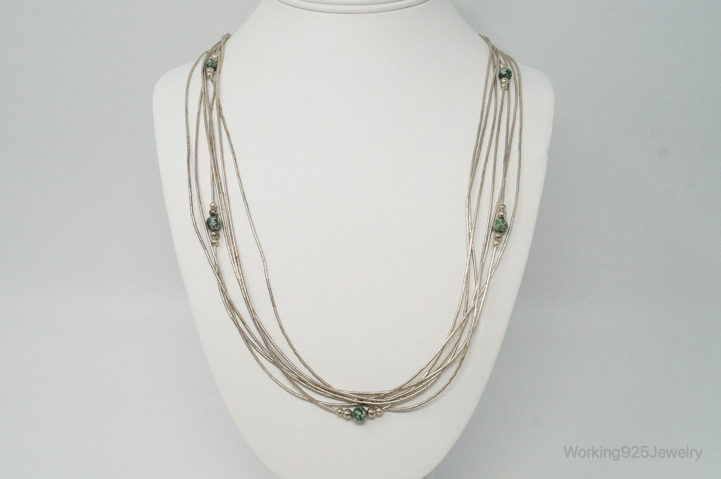 Vintage Native American Unsigned Green Spot Jasper Sterling Silver Necklace | Jewelry > Necklaces > Pendants | Wiccan Center