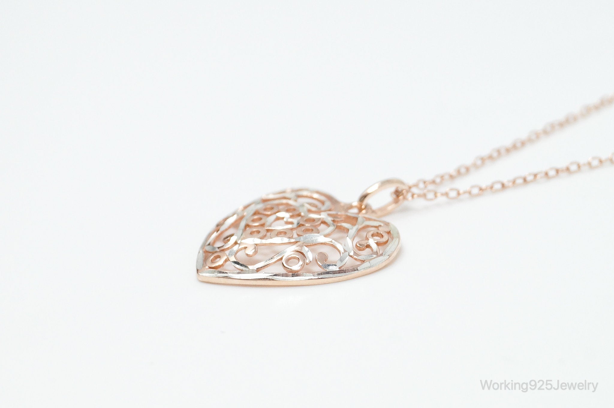 Vintage Rose Gold Vermeil Heart Sterling Silver Necklace - 18 Inch Chain | Jewelry > Necklaces > Pendants | Wiccan Center