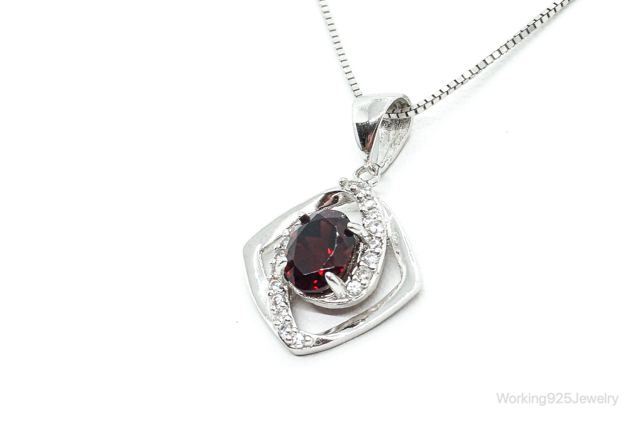 Garnet Cubic Zirconia Sterling Silver Necklace | Jewelry > Necklaces > Pendants | Wiccan Center