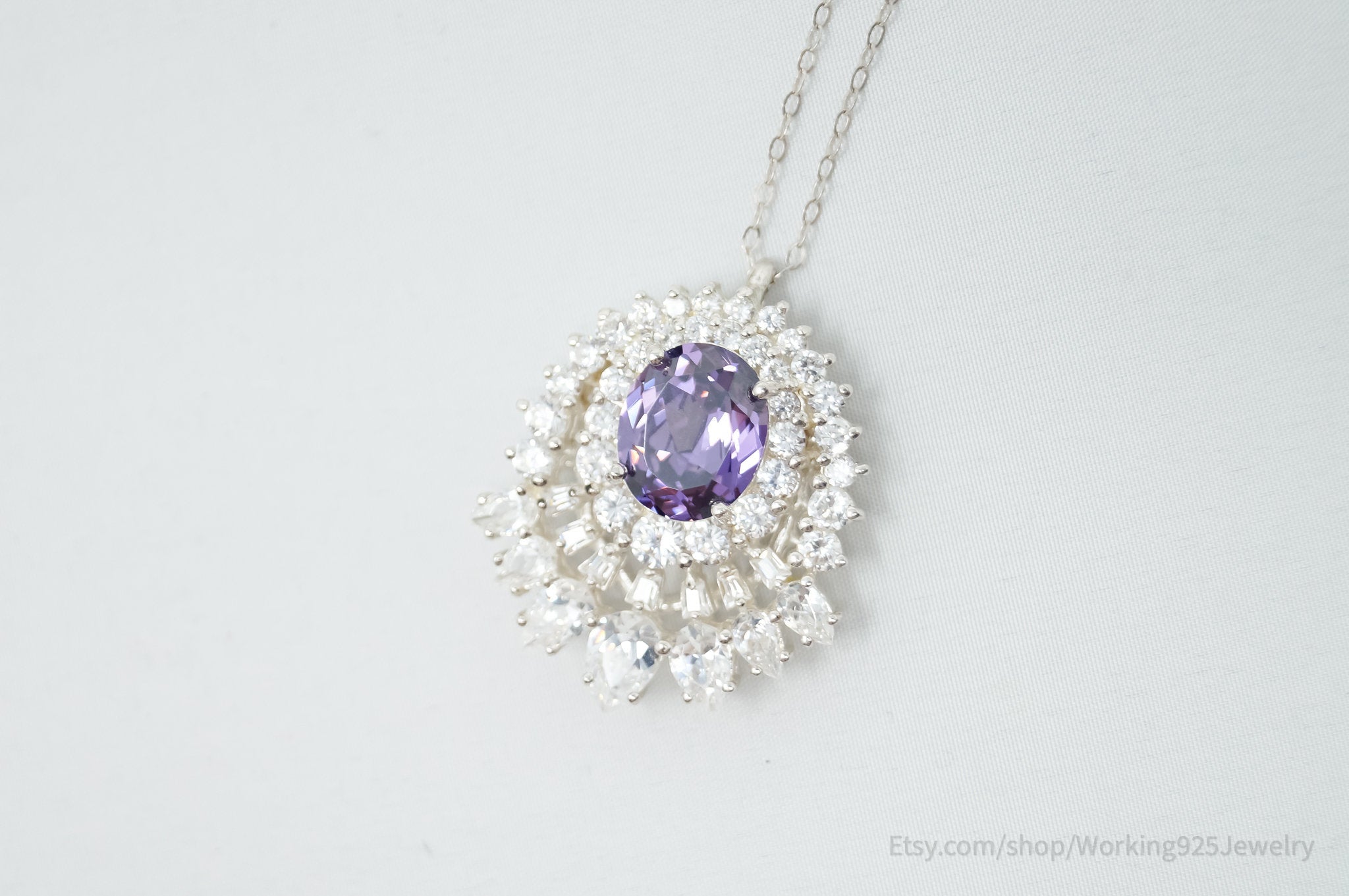 Vintage Amethyst CZ Art Deco Sterling Silver Long Chain Necklace | Jewelry > Necklaces > Pendants | Wiccan Center