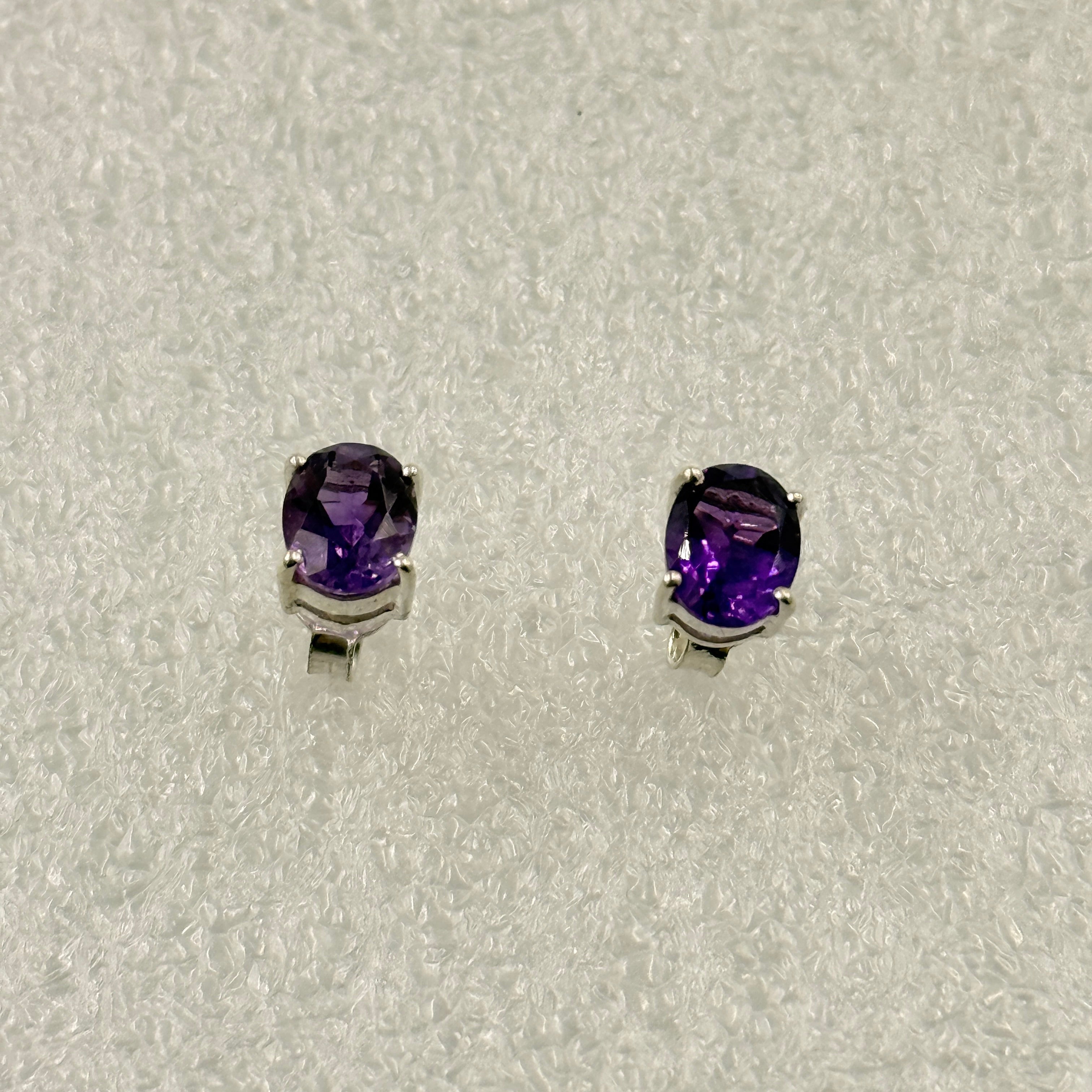 Sterling Silver Oval Amethyst Post Earrings Size 3 | Earrings | Wiccan Center