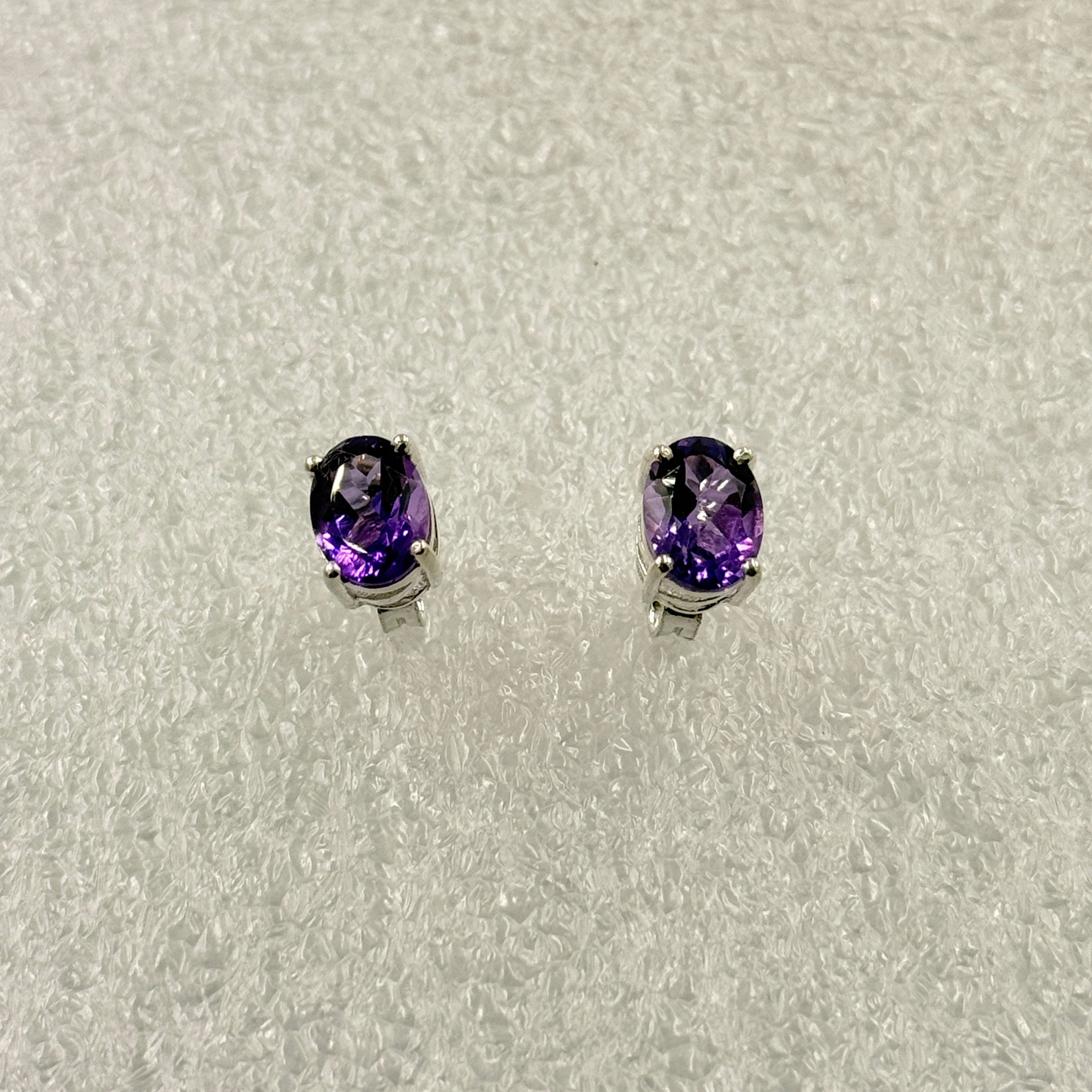 Sterling Silver Oval Amethyst Post Earrings Size 2 | Earrings | Wiccan Center
