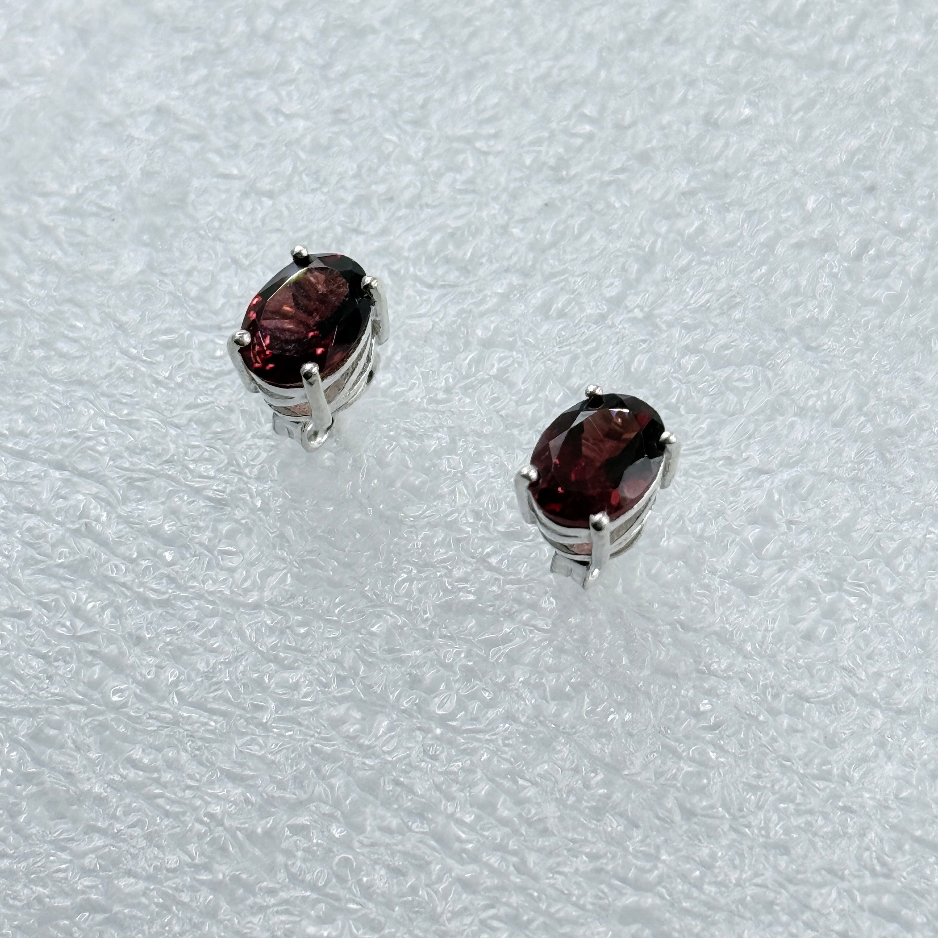 Sterling Silver Oval Garnet Post Earrings Size 1 | Earrings | Wiccan Center