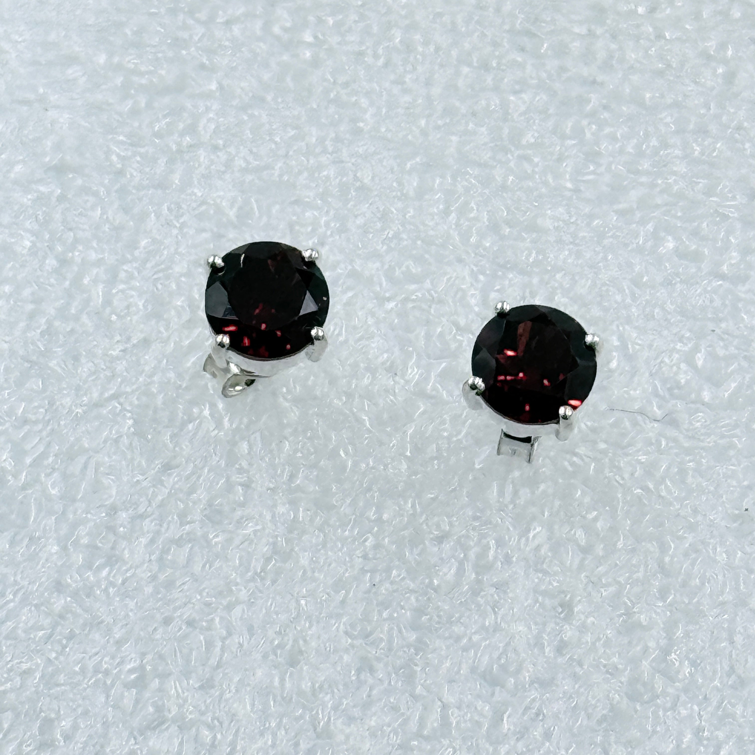 Sterling Silver Round Garnet Post Earrings Size 1 | Earrings | Wiccan Center