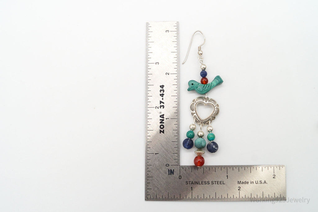Vintage Native American QT Quoc Multi Gemstone Bead Sterling Silver Earrings | Jewelry > Earrings | Wiccan Center