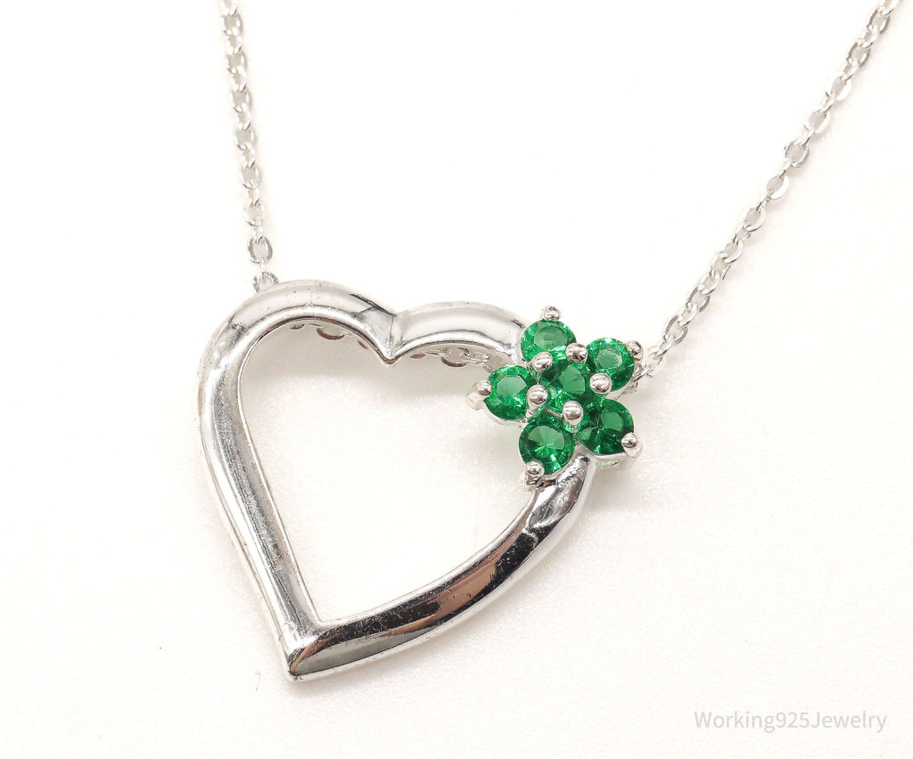 Vintage Designer Avon Green Cubic Zirconia Heart Sterling Silver Necklace | Jewelry > Necklaces > Pendants | Wiccan Center