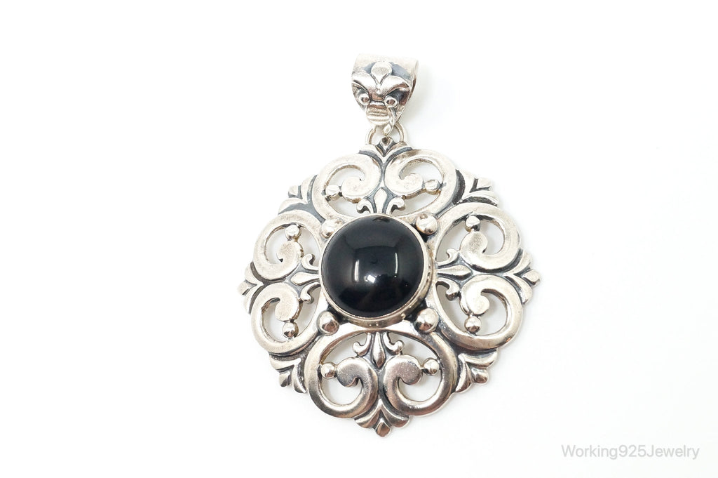 Large Vintage Mexico Designer Black Onyx Sterling Silver Pendant | Jewelry > Necklaces > Pendants | Wiccan Center