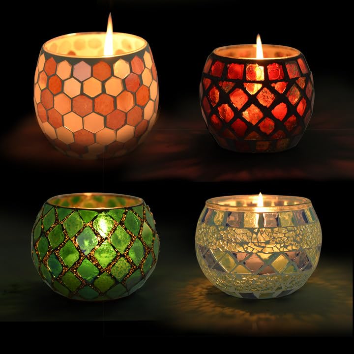 Votive Candle Holder Tea Lights - Glass Candle Holders Mosaic Tealight Candle Holder Candle Jar Cup for Wedding Centerpiece Party Table Decorations Valentines Day Decor | | Wiccan Center