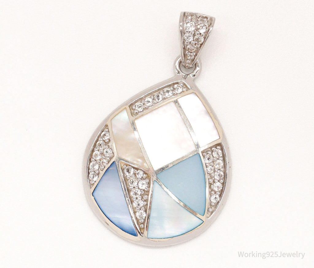 Large Vintage Mother Of Pearl Cubic Zirconia Sterling Silver Pendant | Jewelry > Necklaces > Pendants | Wiccan Center