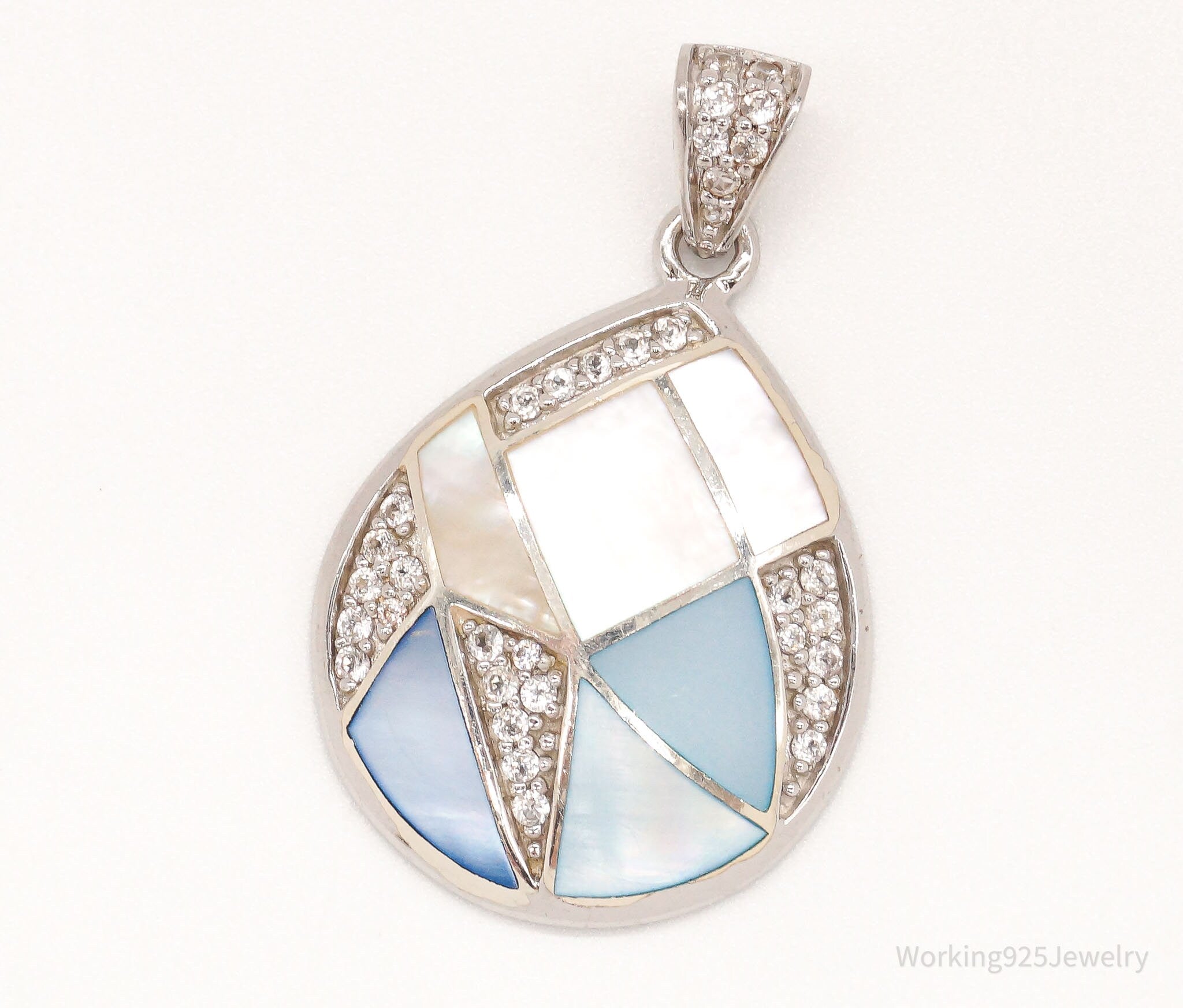 Large Vintage Mother Of Pearl Cubic Zirconia Sterling Silver Pendant | Jewelry > Necklaces > Pendants | Wiccan Center